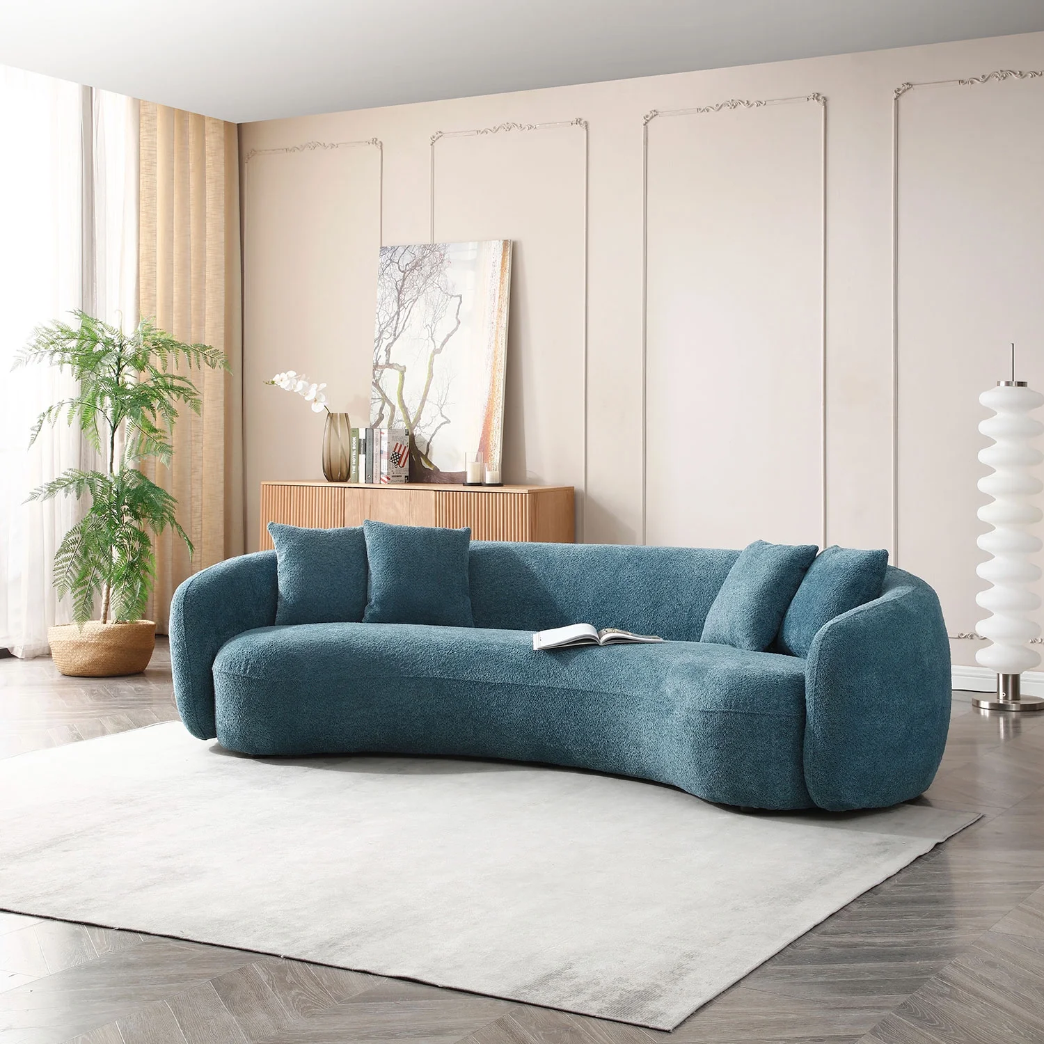 kevinplus 101'' Boucle Curved Sofa Couch for Living Room