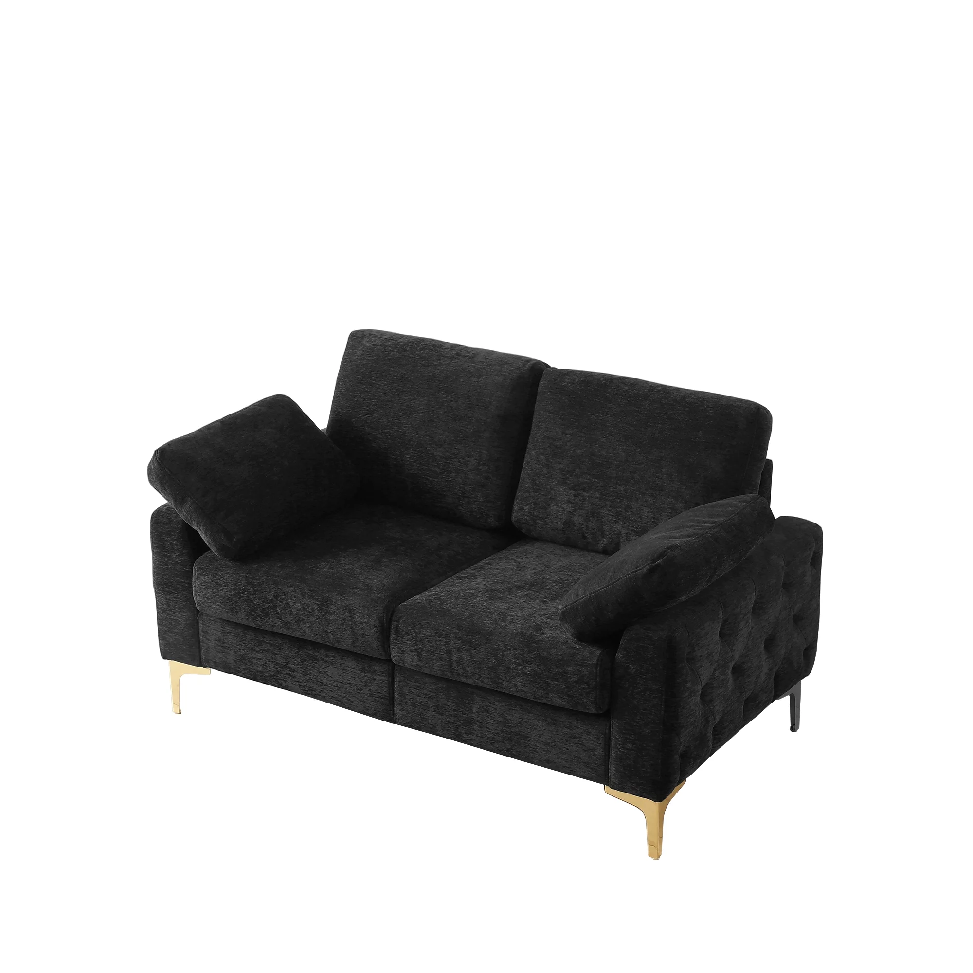 Modern Chenille Upholstered Loveseat, 2 Seater Tufted Sofa Couch with Arm Pillows Metal Legs Removable Cushions for Living Room Bedroom Apartment