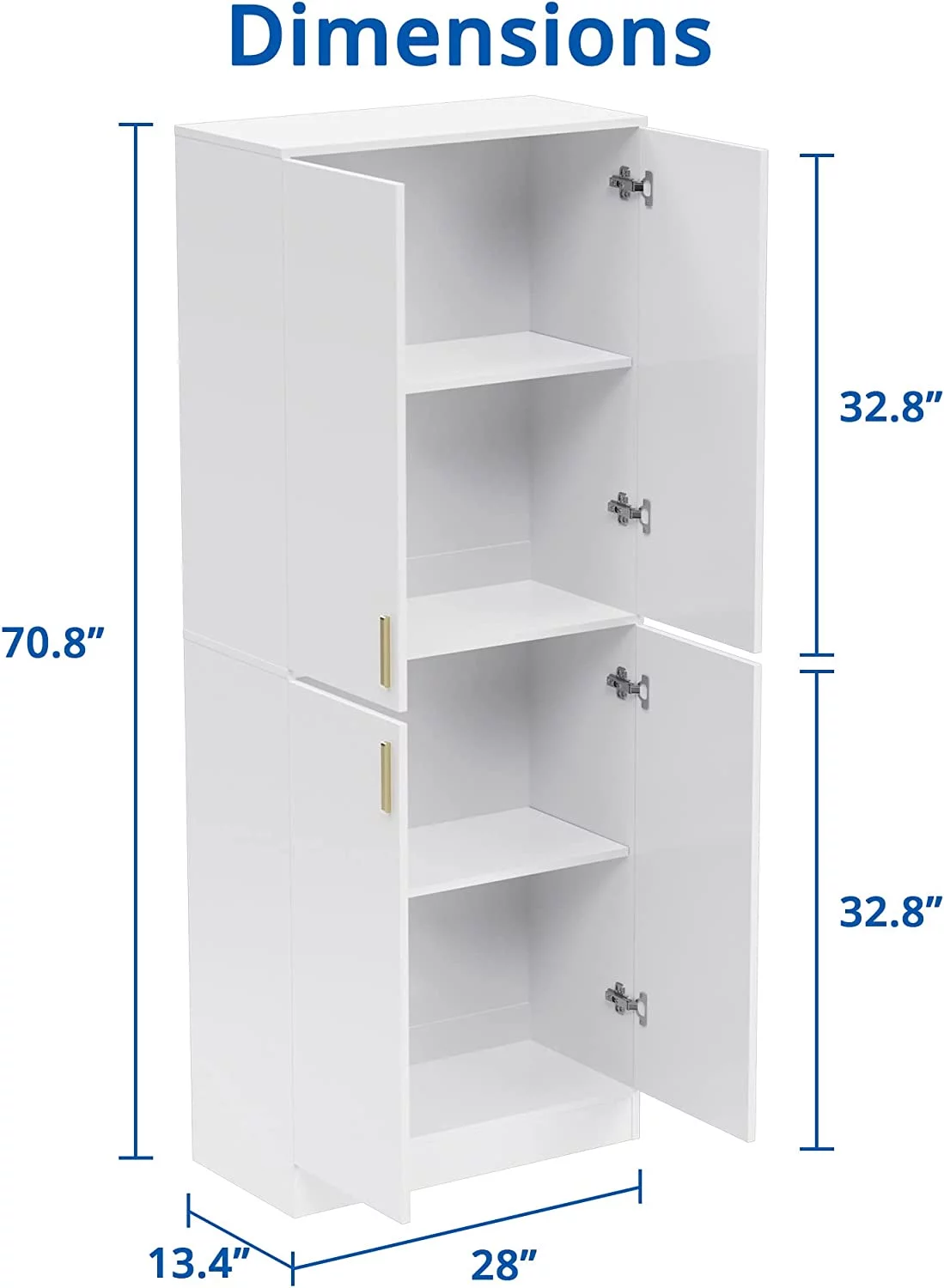 Cozy Castle 71" Tall White Kitchen Pantry, Freestanding Pantry Cabinet with Adjustable Shelves and Doors for Kitchen, Dining Room