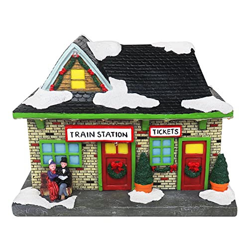 Christmas Village Sledding Down Hill - Lighted Musical Snow Village with 8 Animated Kids Going Down The Mountain