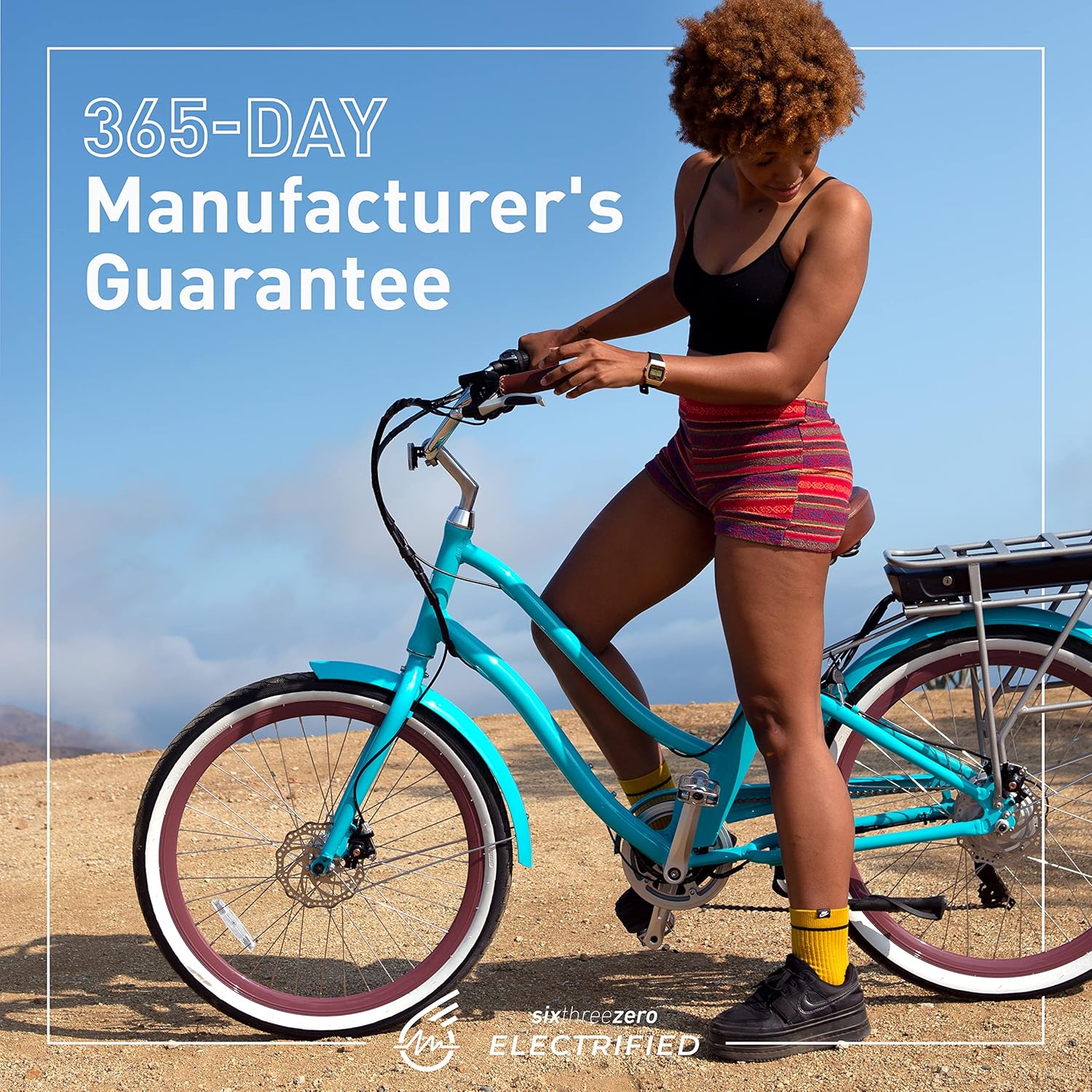 sixthreezero EVRYjourney Women's Electric Bike, 7-Speed Step Through Beach Cruiser eBike Bicycle, 250 Watt Motor, 26 Inch Wheels, Navy