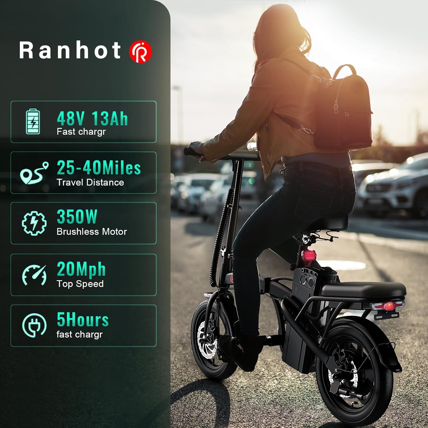 Folding Electric Bike for Adults with Peak 750W Motor 20MPH Max Speed, 48V 13Ah Removable Battery Electric Mini Bike, 30 Miles Range
