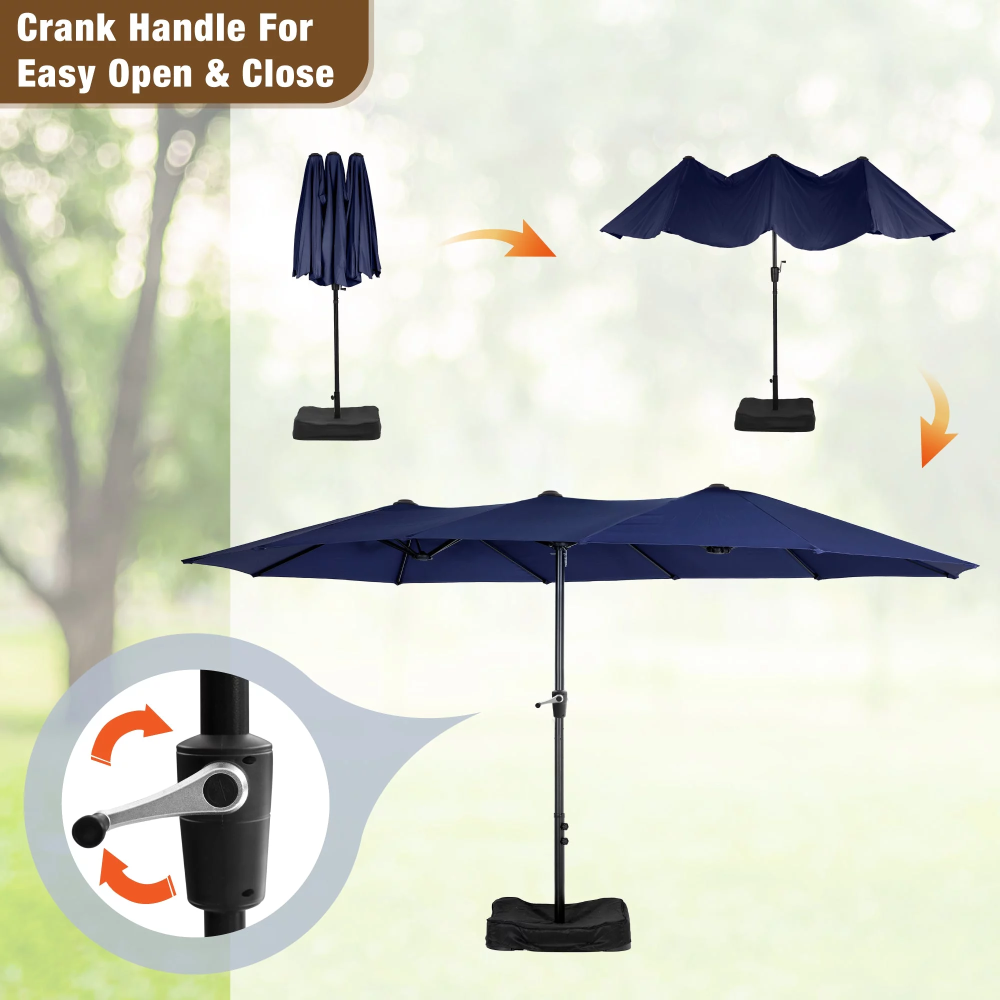Sophia & William 8-Piece Outdoor Patio Set with 13 ft Navy Umbrella, Rattan Chairs & Rectangle Table for 6
