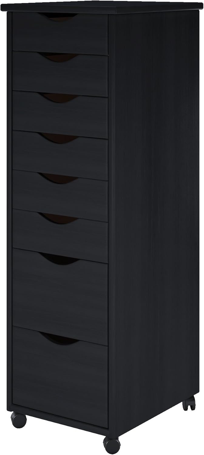 ADEPTUS 6 Drawer Roll Cart Solid Wood, Black