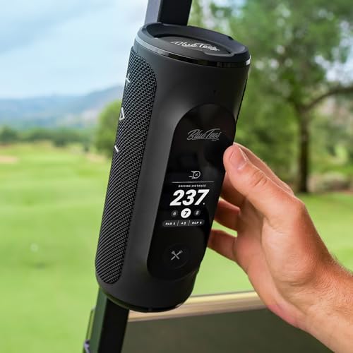 Blue Tees Golf Player+ GPS Speaker with Touch Screen Display, 10+ Hours Battery, 40,000+ Courses, Visual + Audible Distance, Hazard Distance