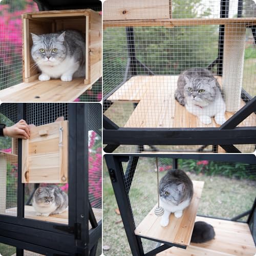 4 Tiers 70.9" H Cat Catio Cat House Outdoor Enclosure Window Large Outside Patio with Removable Floor
