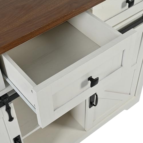 Kitchen Island Cart With Power Outlet, 2 Doors, Drop Leaf, Spice Rack, 2 Drawers - Rolling Storage Cart on Wheels for Home and Dining Room - White
