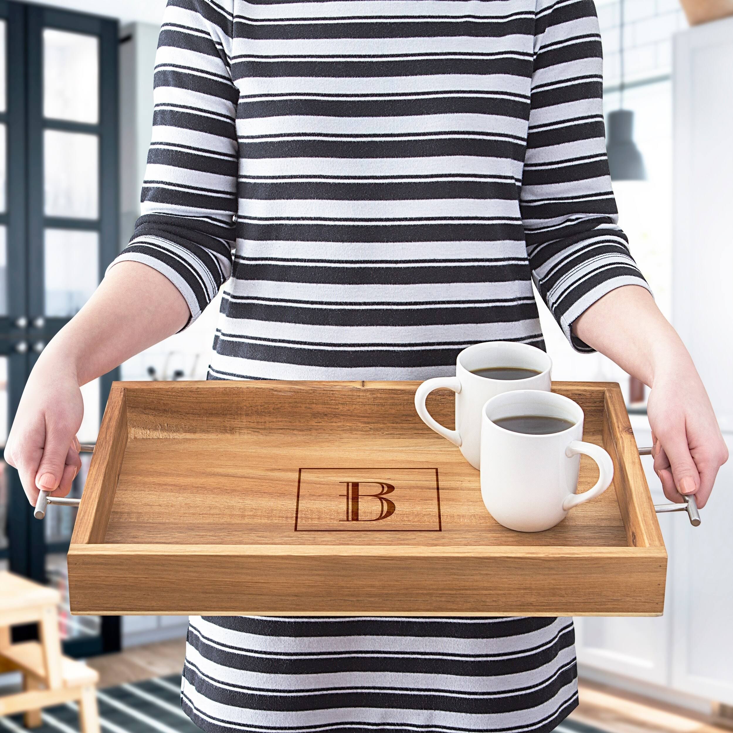Cathy&s Concepts Personalized Acacia Tray with Metal Handles - I