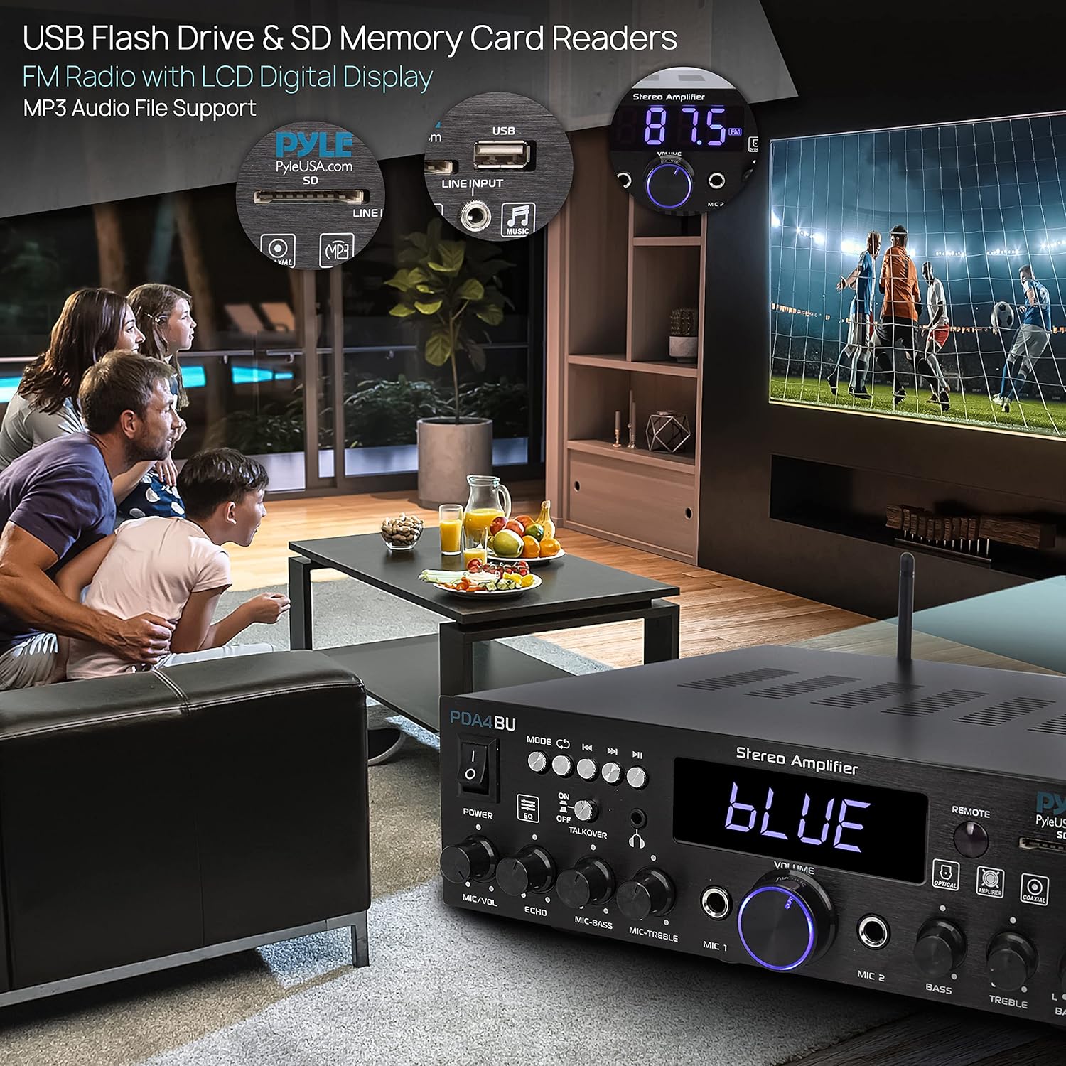 Wireless Bluetooth Home Stereo Amplifier-Multi-Channel 200 Watt Power Amplifier Home Audio Receiver System W/Optical/Phono/Coaxial, FM Radio, USB/SD