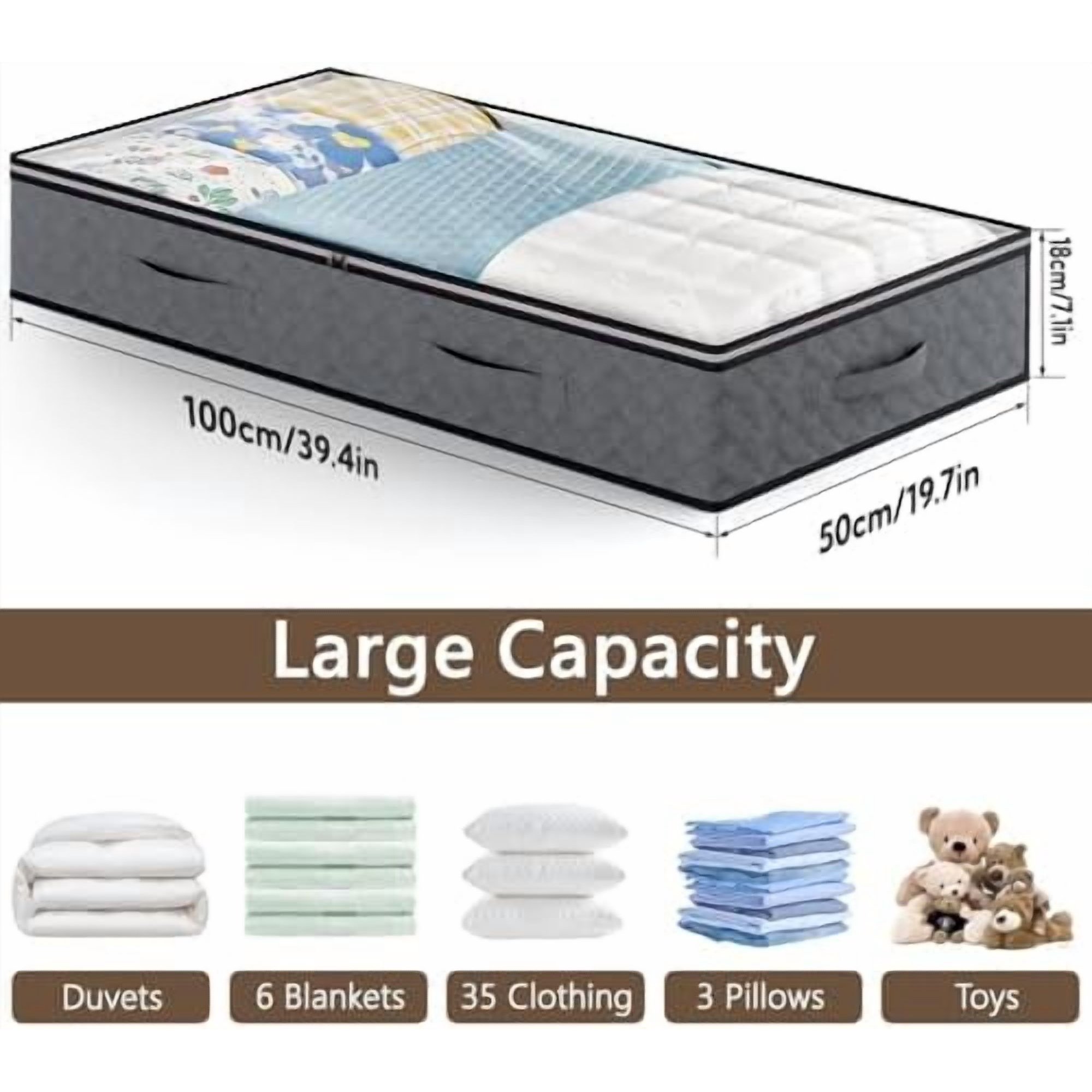 10 Pack Under Bed Storage Containers 90L Underbed Closet Organizer System Collapsible Storage Bins with Clear Window and Reinforced Handles for