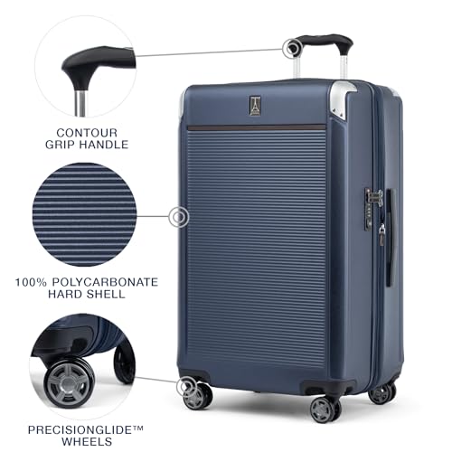 Travelpro Platinum Elite Hardside Expandable Carry on Luggage, 8 Wheel Spinner, TSA Lock, Hard Shell Polycarbonate Suitcase, Metallic Sand