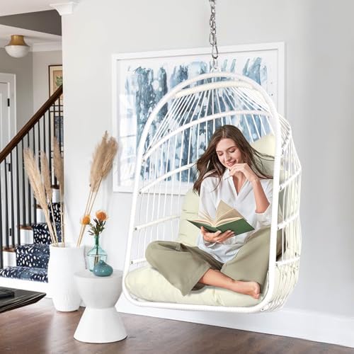 Chihee Egg Chair Foldable Wicker Rattan Hanging Chair Swing Chair Indoor Outdoor Patio Wicker Chair Hammock Chair with Stainless Steel Hanging Kit