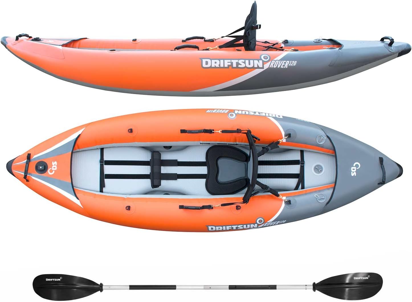 Driftsun Rover 120/220 Inflatable Tandem White-Water Kayak with High Pressure Floor and EVA Padded Seats with High Back Support