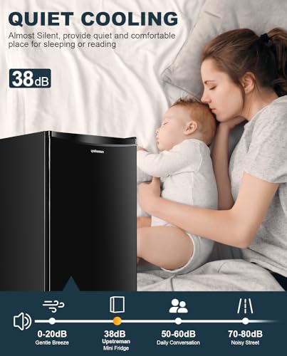 Upstreman 3.2 Cu.Ft Mini Fridge with Freezer, Single Door Mini Fridge, Dorm Fridge, Adjustable Thermostat, Mini Refrigerator for Bedroom, Office