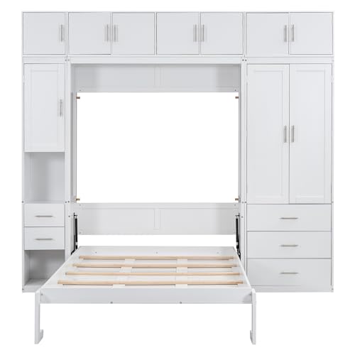 Harper & Bright Designs Twin Size Murphy Bed Cabinet Wall Bed Chest with Storage Shelves