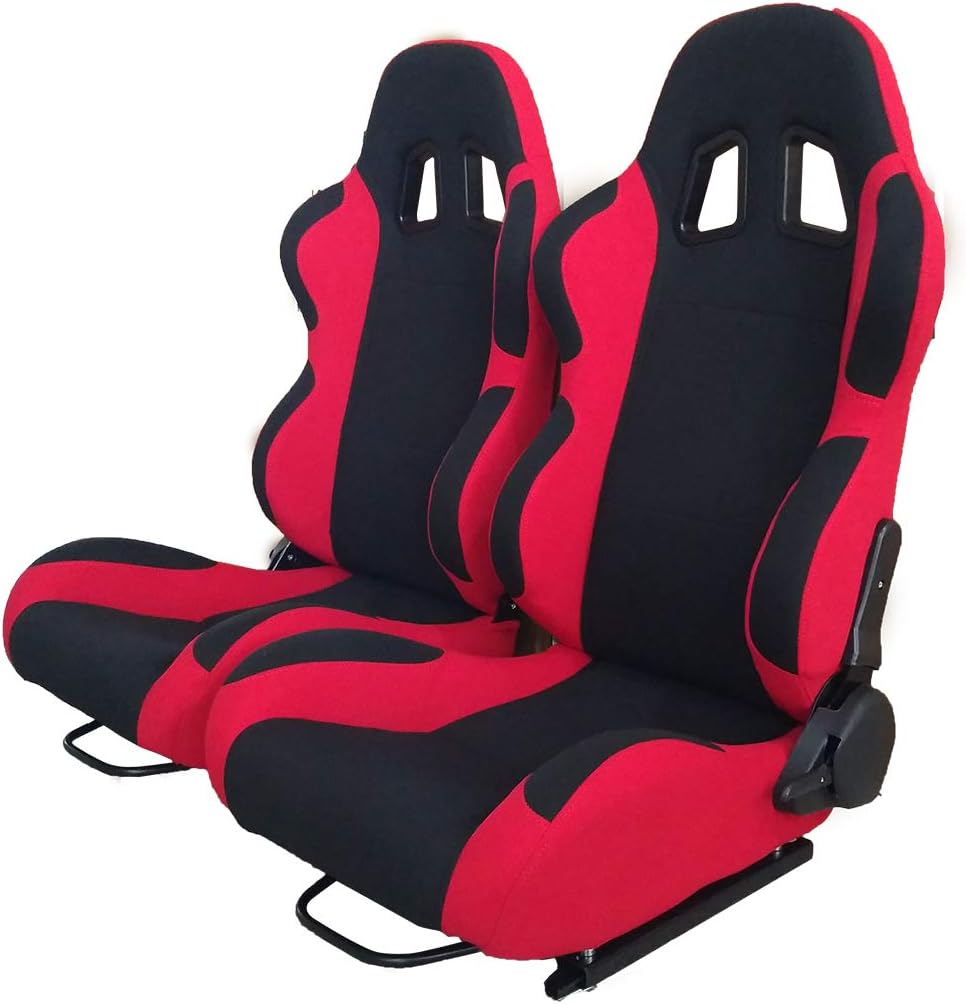 Parts-Diyer Racing Bucket Seats for Car Pair of Single Regulator Double Slide Track Race Car Seats Black Red Racing Seats