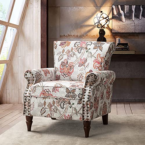 HULALA HOME Modern Wingback Accent Chair with Wood Legs & Removable Cushion, Comfy Upholstered Armchair with Nailhead Trim