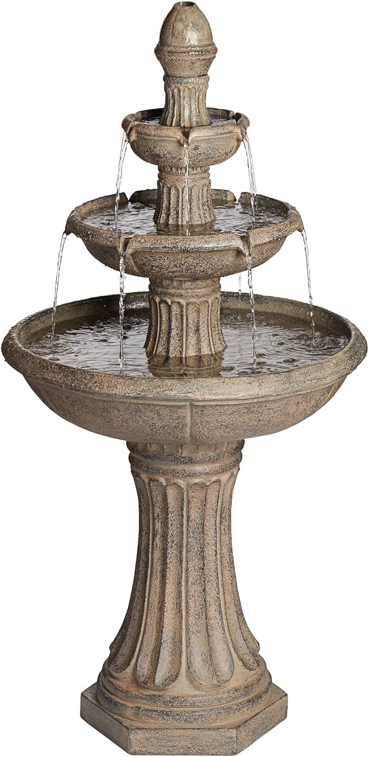 Farron Rustic Outdoor Floor Water Fountain 46" High with Light LED 3-Tiered for Garden Patio Yard Deck Home Lawn Porch House Relaxation Exterior