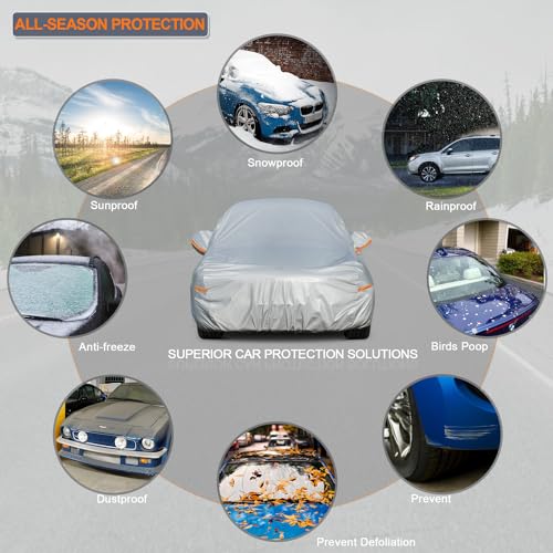 Kayme 6 Layers Car Cover Waterproof All Weather for Automobiles, Outdoor Full Cover Rain Sun UV Protection with Zipper Cotton