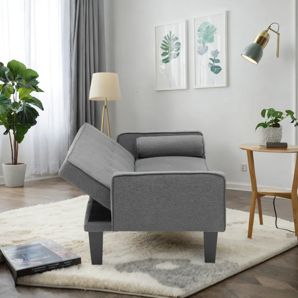 Modern Convertible Sofa Bed with Two Pillows - 72" Cotton Linen Sofas, Ideal for Family Living Rooms