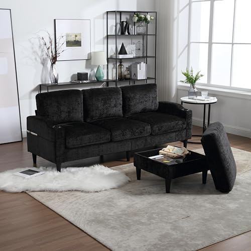 77'' Convertible Sectional Sofa Couch, L Shaped Couch 3 Seat Sofa Sectional with Reversible Storage Ottoman Bench & Cup Holder