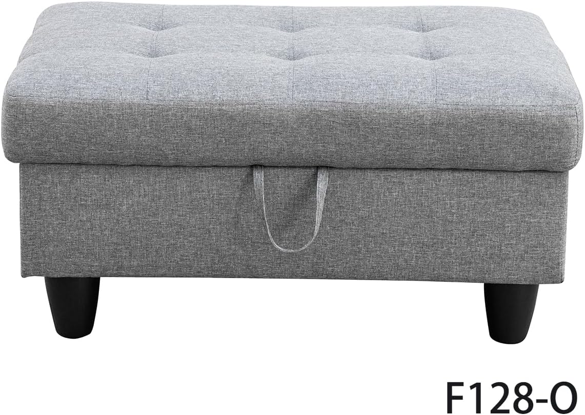 103" L-Shaped Sectional Sofa with Left Chaise Lounge, Storage Ottoman and 2 Throw Pillows