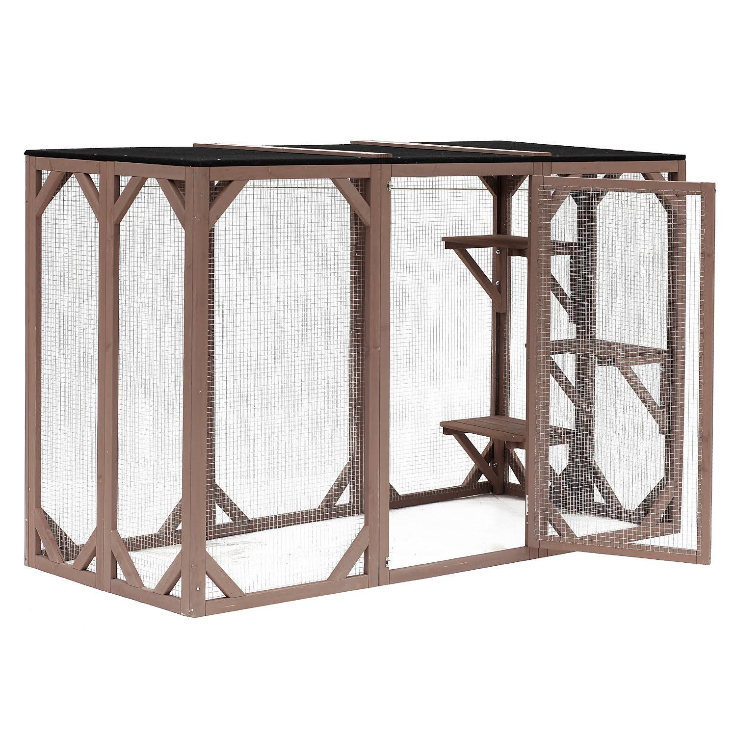 PawHut 71x22 x 32x22 x 44x22 Large Wooden Outdoor Cat Enclosure Catio Cage with 3 Platforms
