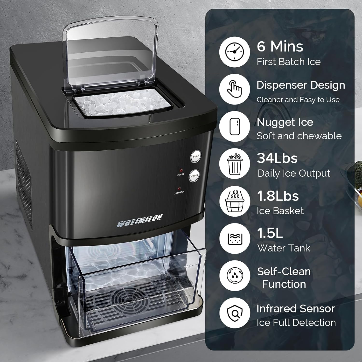 Nugget Ice Maker Countertop, Pebble Ice Maker Machine Pellet Sonic Ice Maker Dispenser Portable for Home/Kitchen/Office, Soft Chewable Ice