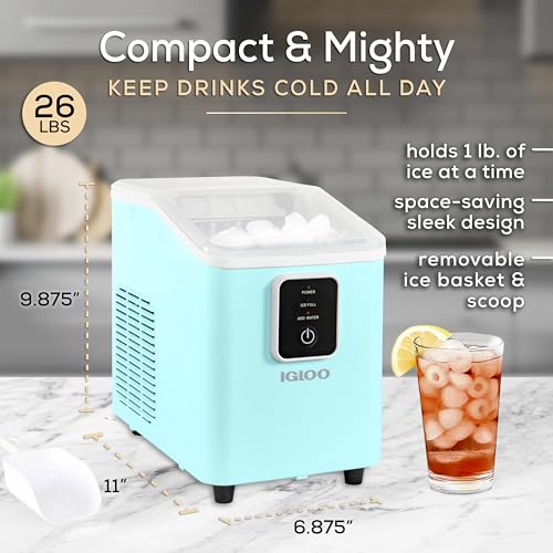 Igloo Electric Countertop Ice Maker Machine - Automatic and Portable - 33 Pounds in 24 Hours - Icecube Maker - Plastic Scoop and Basket