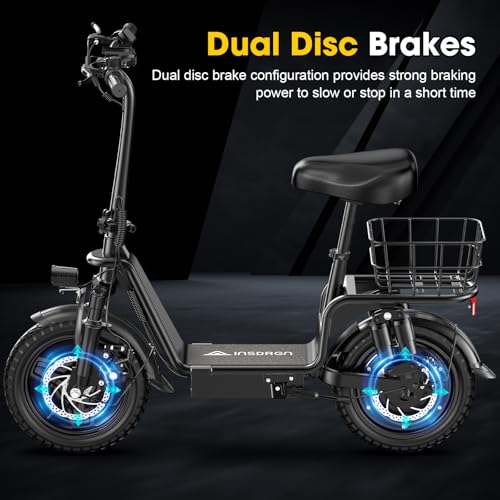 Adults Electric Scooter with Seat, 48V 10.4AH Foldable Electric Scooter,14" Tires,750W Motor,20MPH, 28-Mile Long Range and Dual Disc Brakes