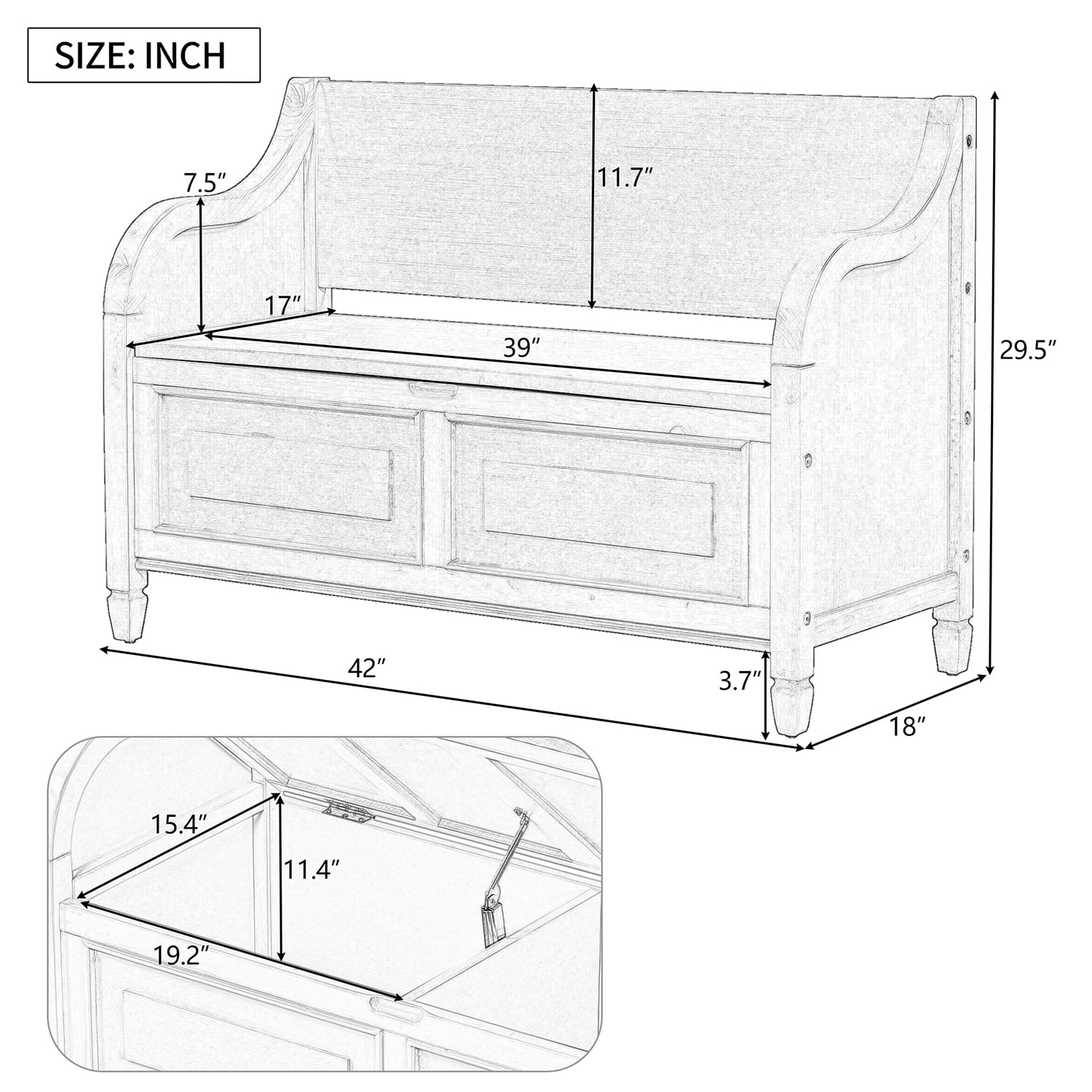 Churanty Rustic Solid Wood Entryway Storage Bench with Removable Cushion Shoe Bench for Living Room,Gray Wash