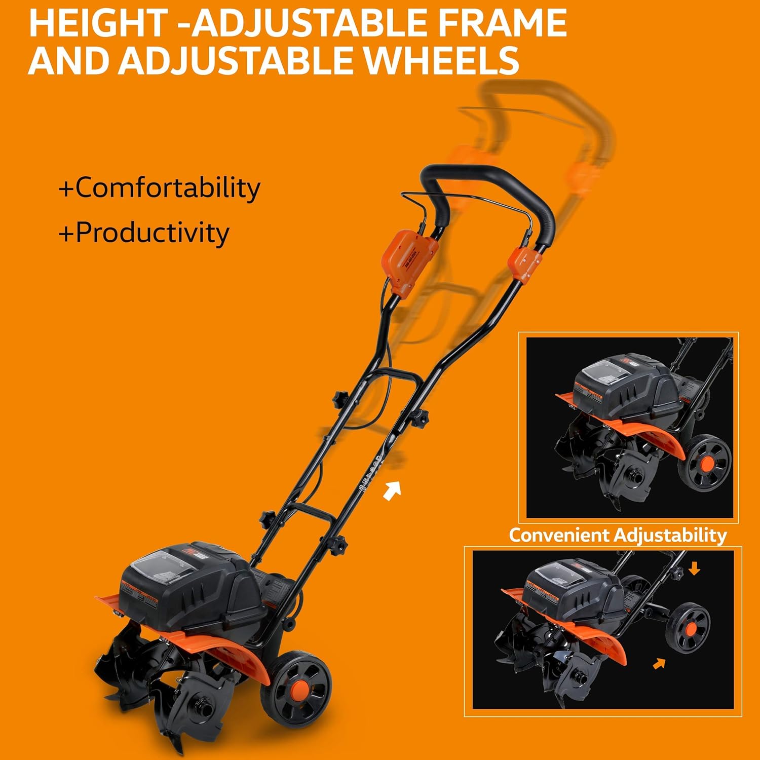 SuperHandy Tiller Cultivator Rototiller Electric Portable 40V 14" Inch Tilling Width 4 Premium Steel Adjustable for Garden & Lawn, Digging