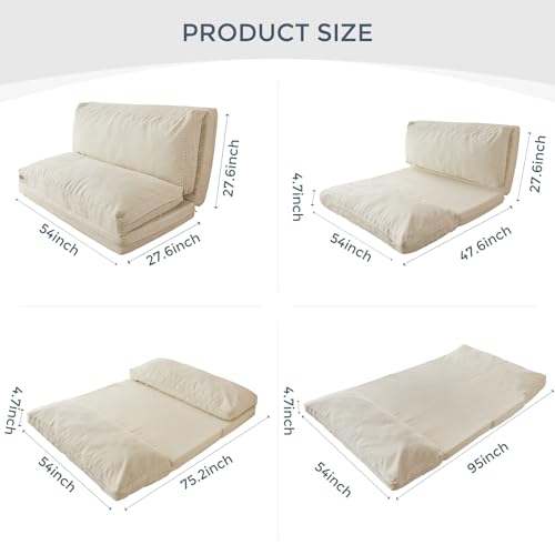 MAXYOYO Bean Bag Bed Folding Sofa Bed Floor Mattress for Adults, Extra Thick and Long Floor Sofa with Corded Washable Cover, Dark Grey, 30x95 Inch