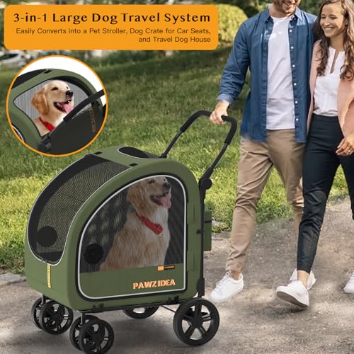 PAWZIDEA Dog Stroller for Large Dogs, Pet Stroller with Detachable Carrier for Portable Dog Crate for Car Seat, Foldable Dogs Jogger Strollers