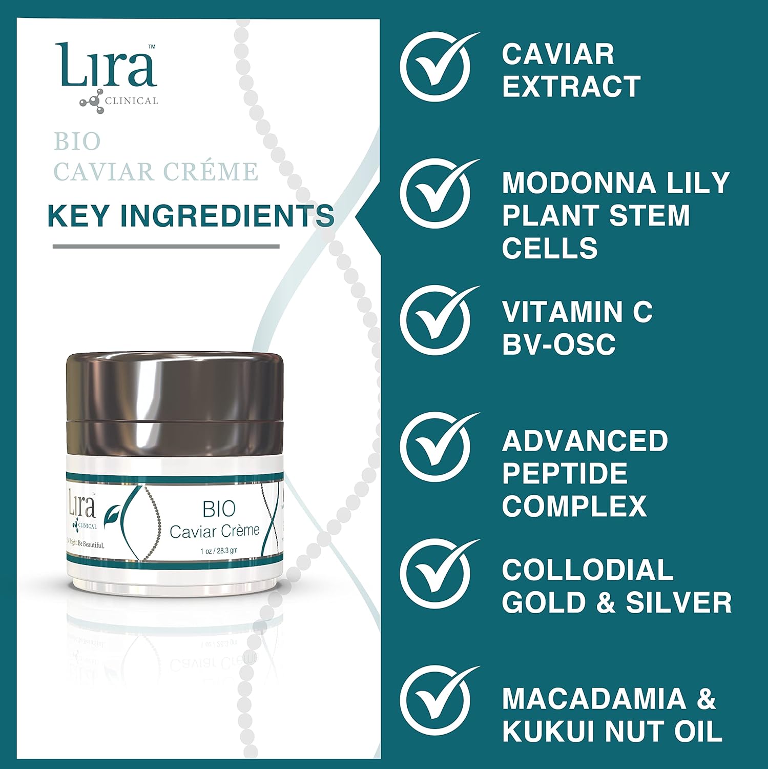 Lira Clinical Bio Caviar Creme - Anti Aging Face Moisturizer for Women and Men - Anti Wrinkle Face Cream with Plant Stem Cells