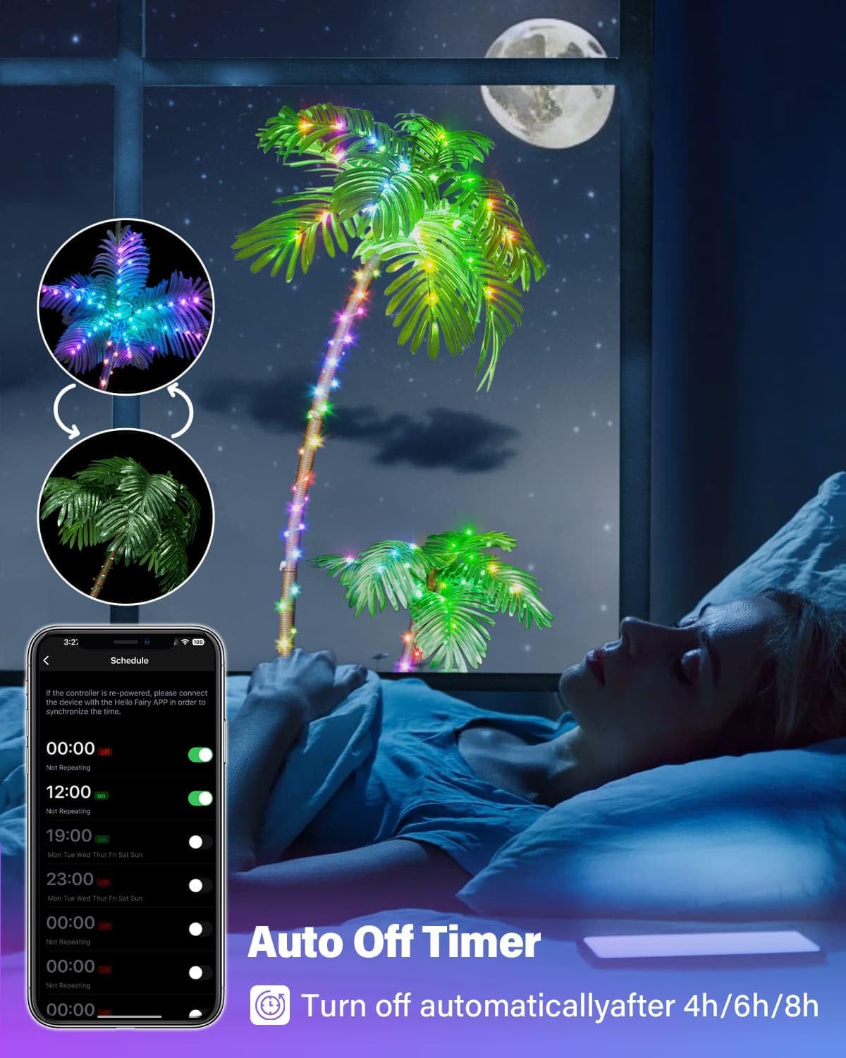 Smart Palm Tree for Outside Patio, 6FT App Remote Control Artificial Lighted Palm Tree 2 Trunks