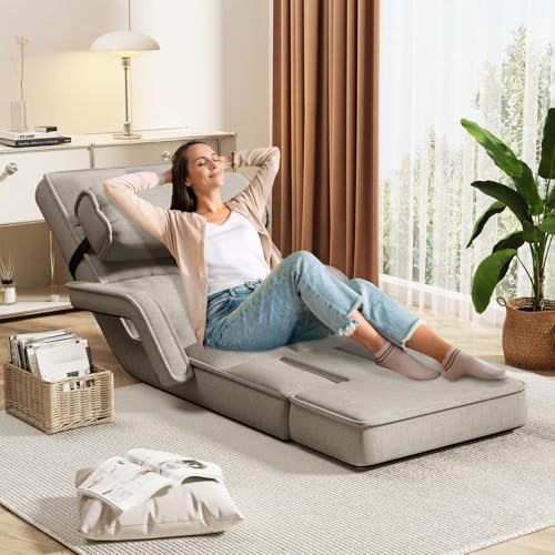 Esright Floor Chair, Padded Folding Gaming Chair with 14-Level Adjustable Backrest