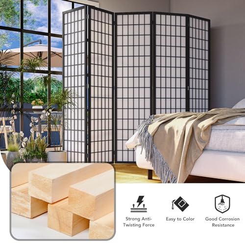 JOSTYLE Room Divider Wall Shoji Screen, 6 Panel Folding Privacy Screen for Room Separation, Japanese Wood Room Divider, 5.9 Ft, Natural