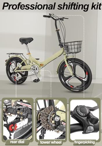 LSQXSS 20inch Folding Bicycles for Traveling Hanging Out,7-speeds Hybrid Bikes,Commuter Bike with Shock Absorber Spring,Integrated Three-Knife Wheel