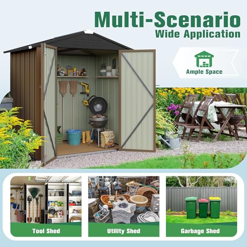 Flamaker Storage Shed Waterproof Metal Garden Shed with Lockable Door Utility Tool Shed Outdoor Storage for Backyard, Patio and Lawn (5 x 3 FT)