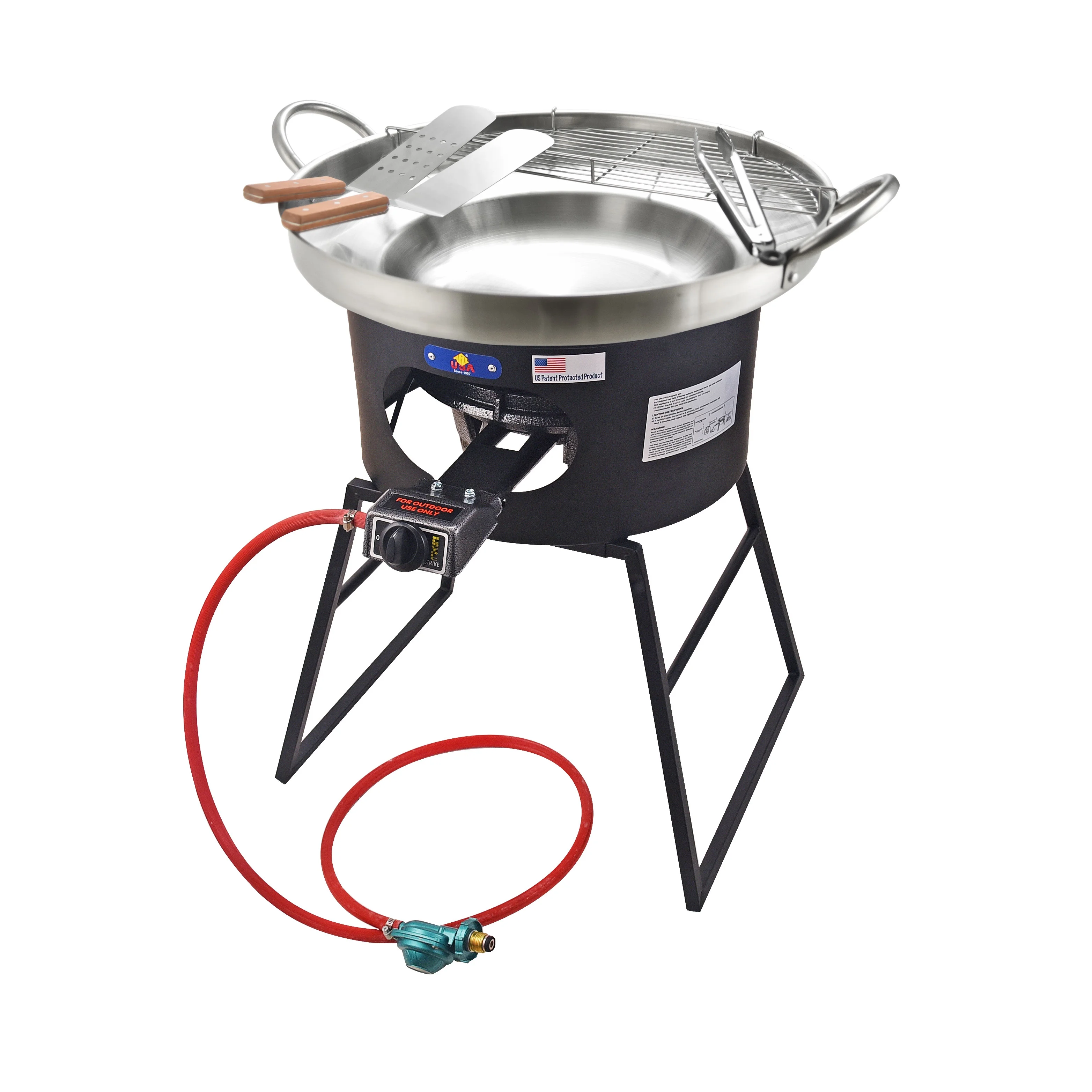 ARC 23" Heavy Duty Stainless Steel Concave Comal Set With Cast Iron Propane Burner 26,000BTU Stove and Burner Stand