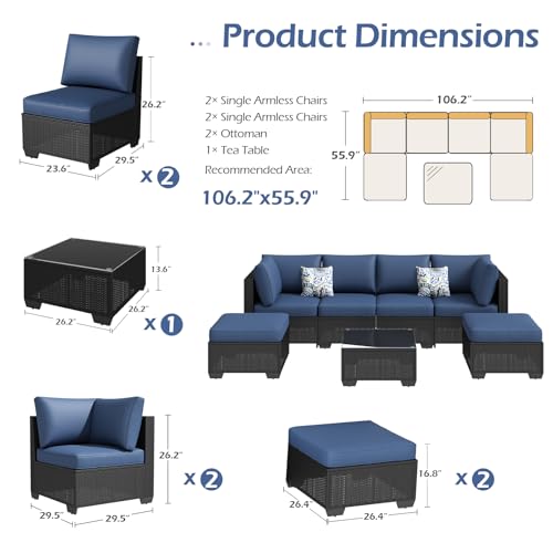 U-MAX 7 Piece Outdoor Patio Furniture Set, PE Rattan Outdoor Wicker Sectional Furniture Chair Set with Cushions and Tea Table