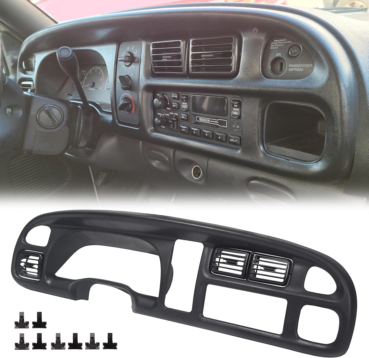 ECOTRIC Front Dash Pad Cover Overlay Dashboard Cap Compatible with 1998-2001 Dodge Ram Trucks Gray Molded Dash Bezel Protector