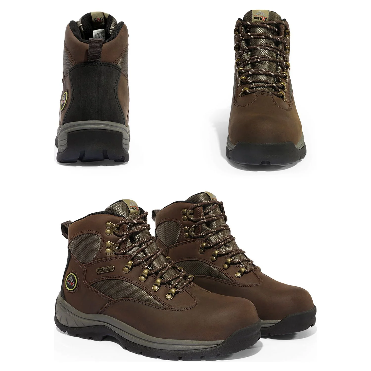 NORTIV 8 Men's Waterproof Steel Toe Boots Work Safety Protection Construction Boots ROCKFOR-STL BROWN Size 8