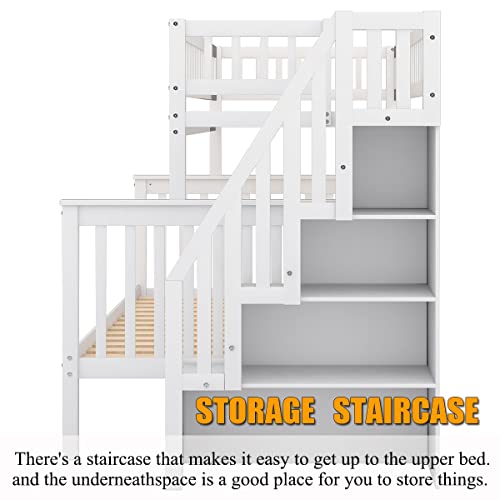 Harper & Bright Designs Bunk Beds Twin Over Full Size, Bunk Bed with Trundle,Storage Shelf and Stairway