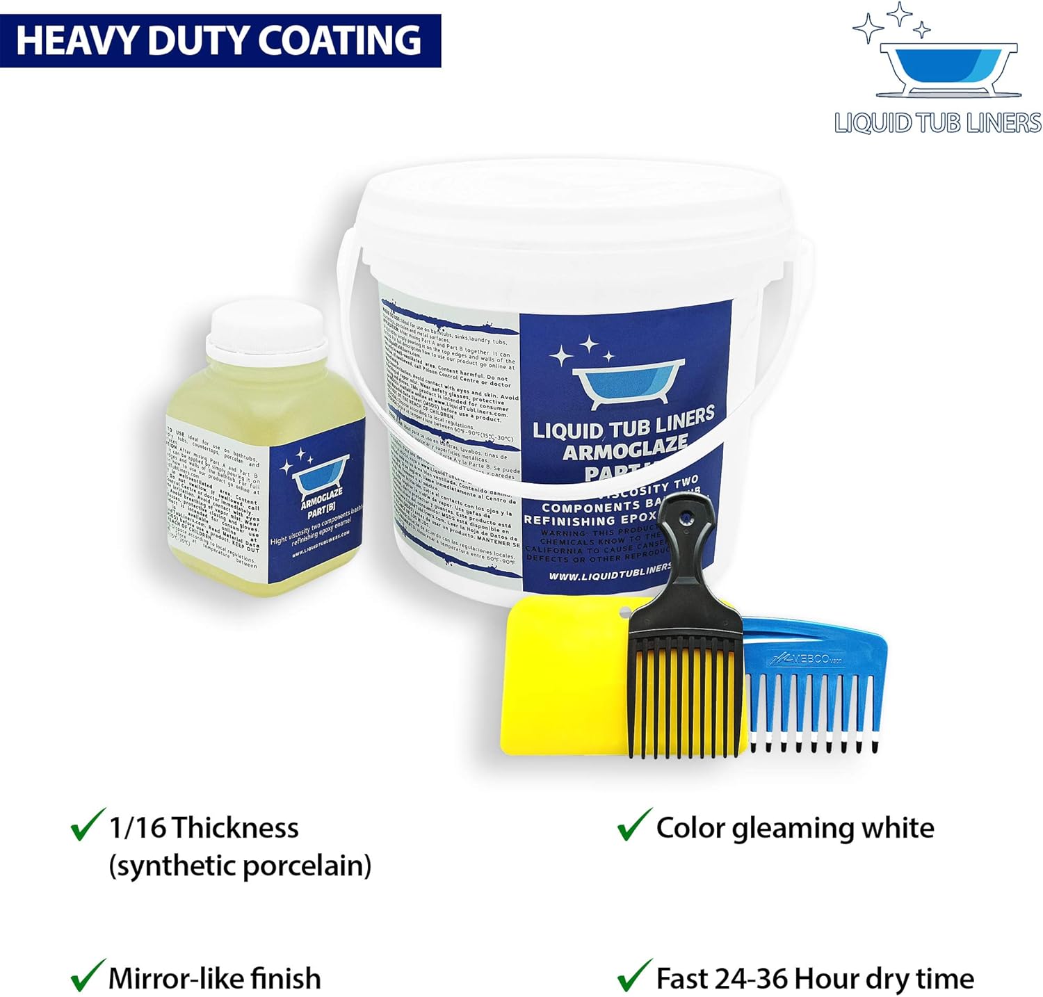 Armoglaze Shower Base Refinishing Kit, Easy Pour-on Application, Odorless, White Coating - 2 kg, Made In USA. (For Large Shower Base Size 6x3).