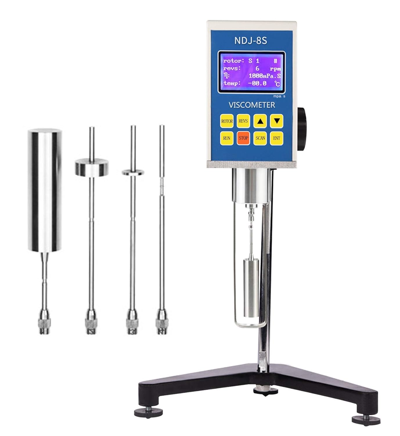 Digital Rotary Viscometer with Temp. Probe 10-6, 000,000 mPa.s Viscosity Meter Tester with Data Communication and Printing Software, ±3% 110V