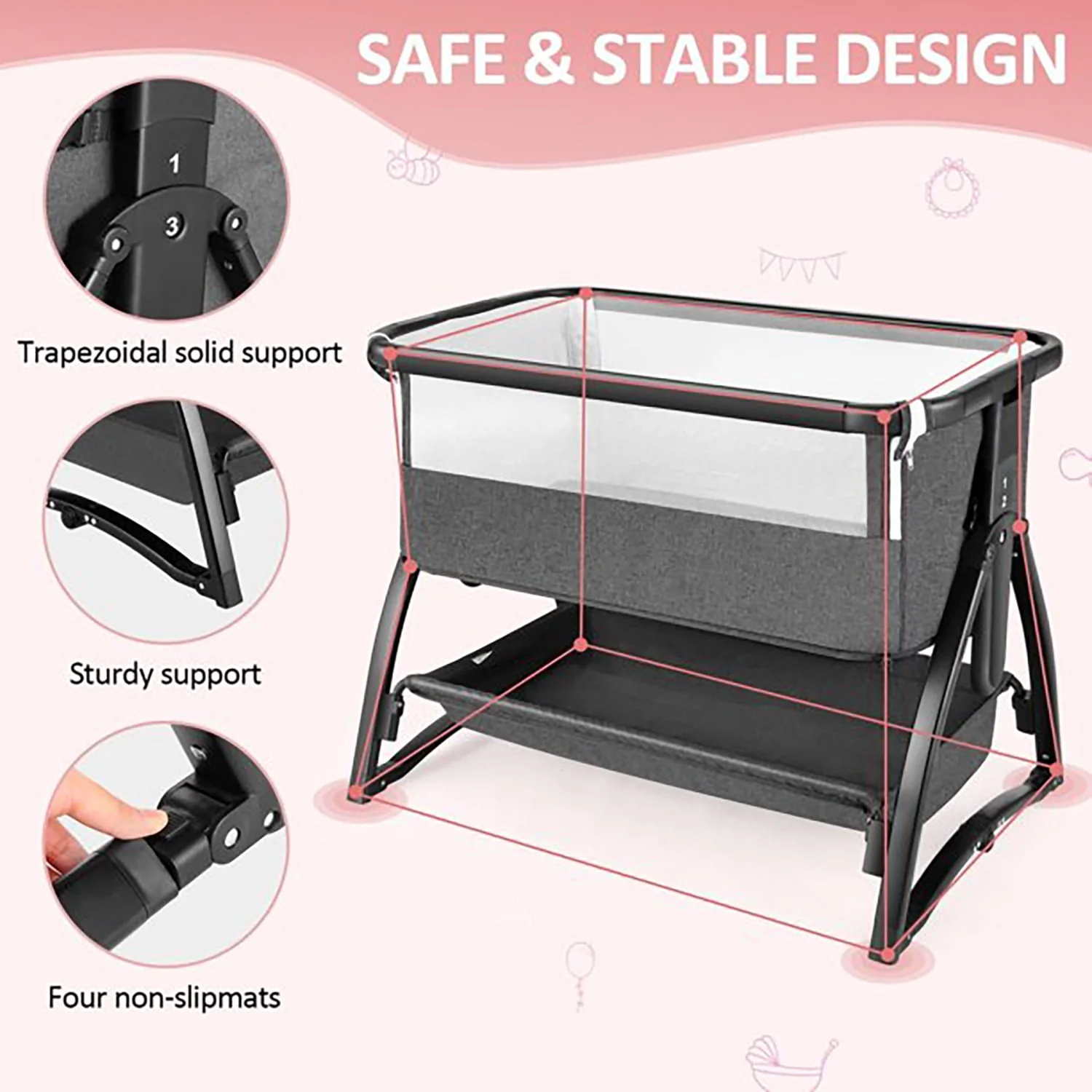 Adnoom Baby Bassinet Bedside Sleeper, Baby Bed to Babies Cradle