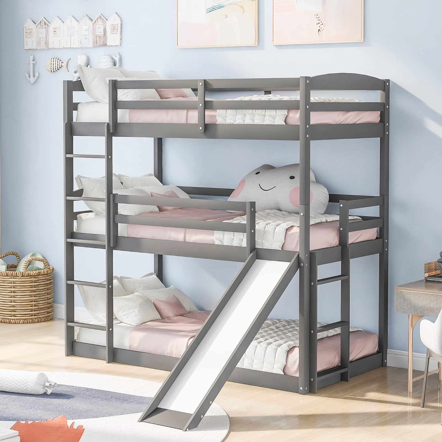 COODENKEY Twin Over Full Bunk Bed with Safety Guardrails & Ladder,Can be Separated,No Box Spring Needed, Perfect for Kids Bedroom, 78.7×55.9×62.3