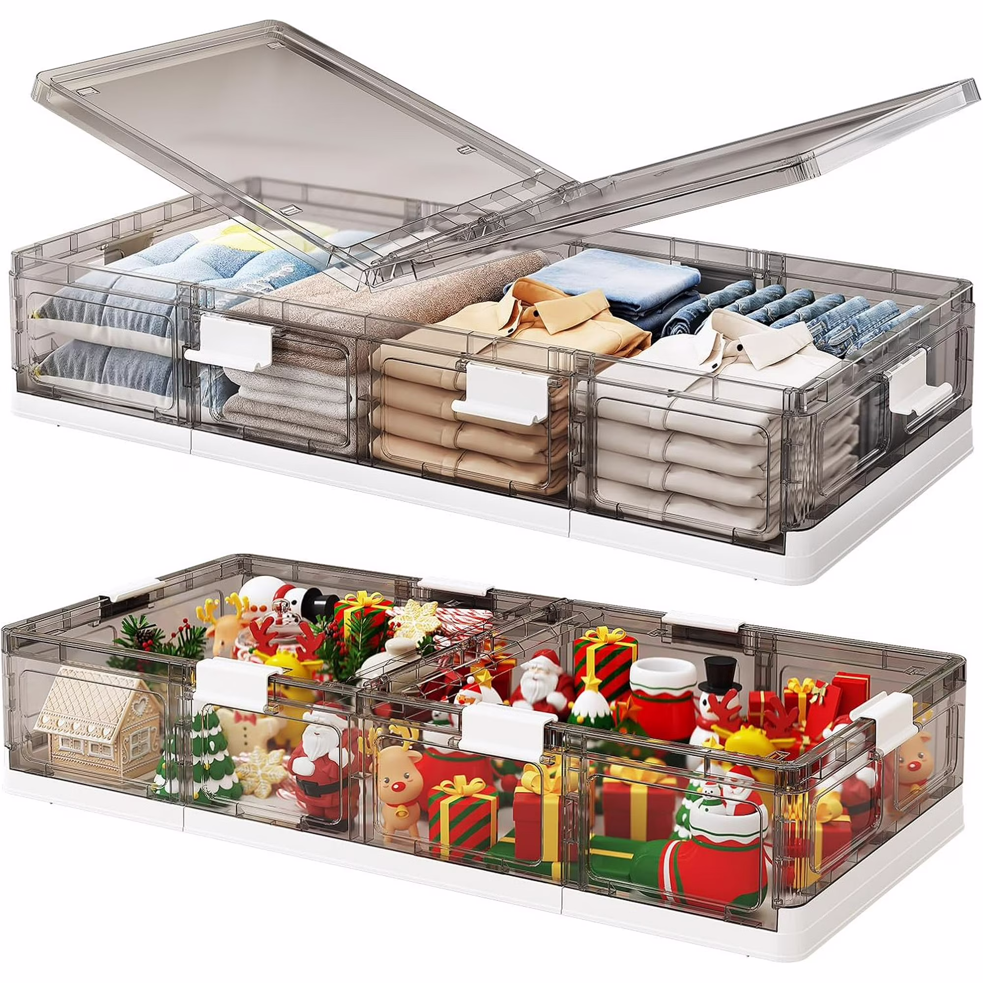 Plastic Under Bed Storage Containers,2 Pack Underbed Storage with Wheels,Foldable and Stackable Under Bed Organizer